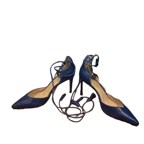 Banana Republic Leather Tassel Lace Up Ankle Pointed Stiletto Heel Blue Women 6 - Picture 3 of 10